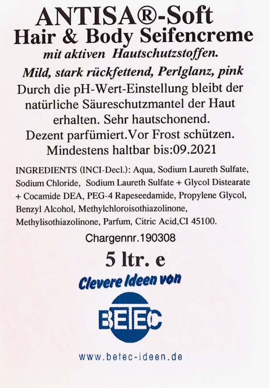 ANTISA –  5 Liter - Hair & Body Seifencreme - Flüssigseife für Haar & Körper  - mild