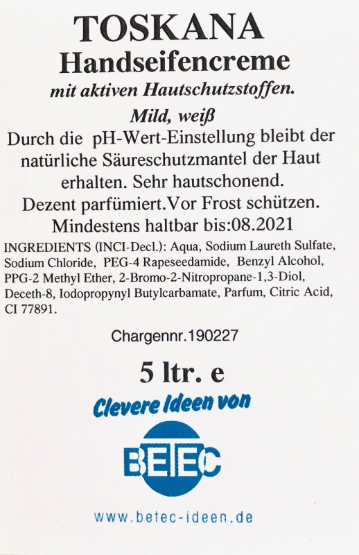 Preview: TOSKANA-SOFT – 5 Liter - Handseifencreme  - Flüssigseife  -